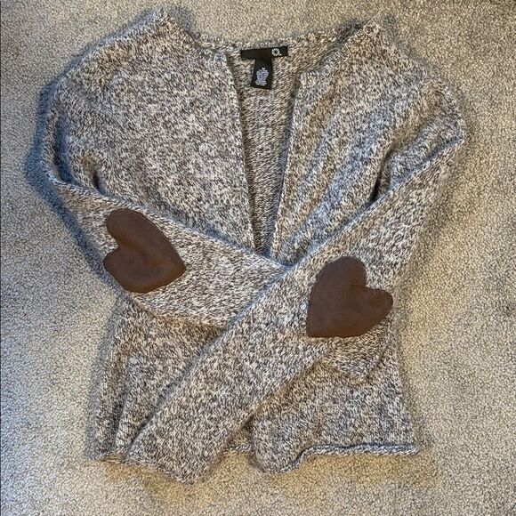Wool and Rabbit Hair Blend Knit Zip up Cardigan with Brown Elbow Patches. Sz Sm - Picture 1 of 6